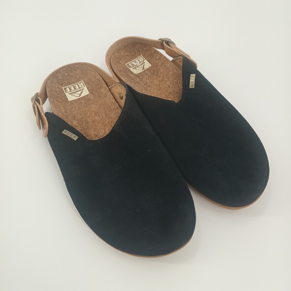 Reef Cushion Sage Black Suede Slingback Clogs Mules Sandals Women Size 9